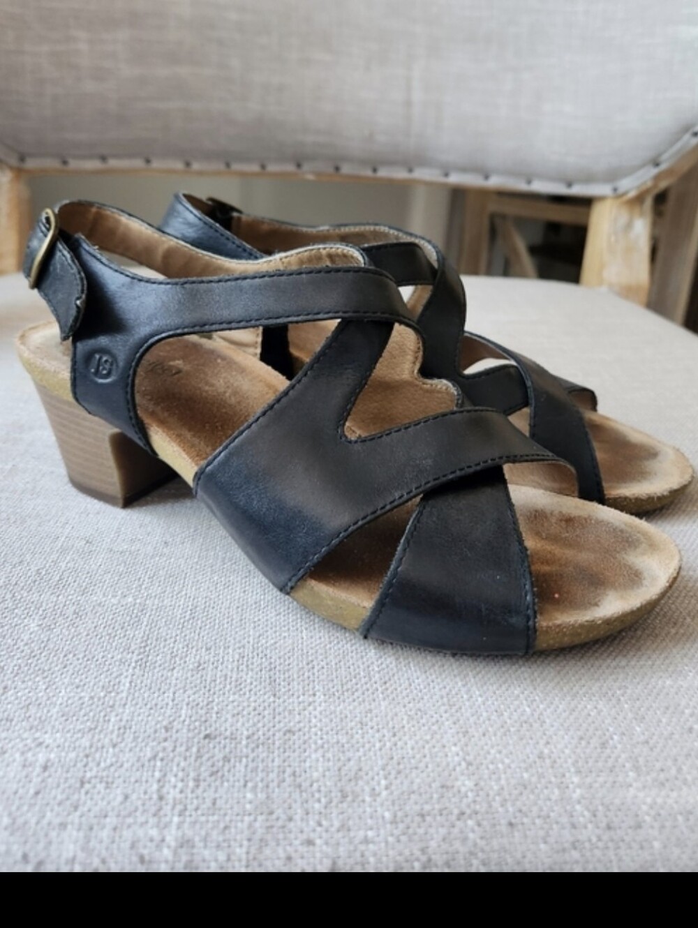 Black Leather Strappy Low Heel Sandals Joseph Seibel 7.5 - Picture 3 of 9